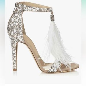 Stunning ladies size 12 feather and rhinestone 4 inch heel stilettos
